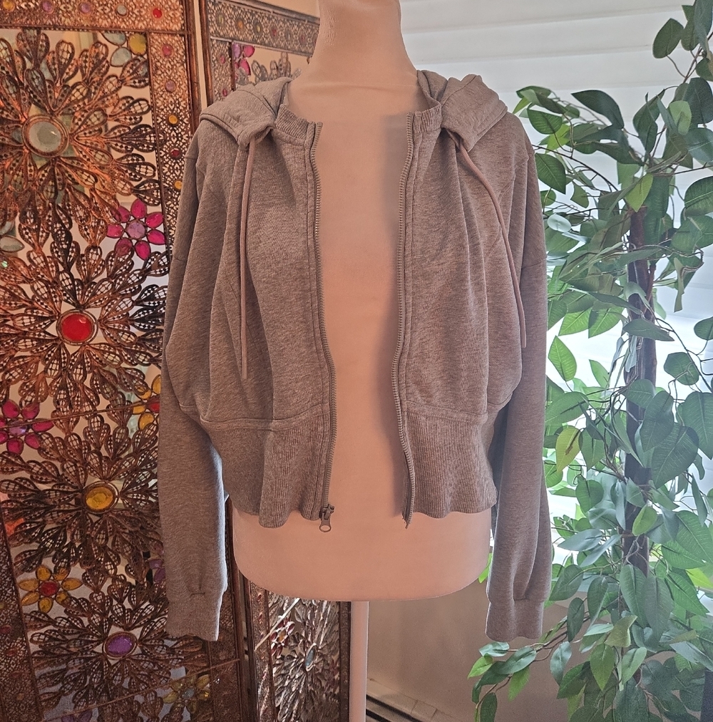 JoyLab Cropped Hoodie Full Zip Activewear Gray Sweatshirt Womens XL - Picture 6 of 9